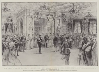 Silberhochzeit des Herzogs und der Herzogin von Sachsen-Coburg-Gotha, britische Einwohner von Gotha und Coburg überreichen ihre Glückwünsche, 23. Januar